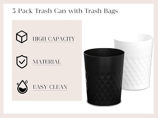 The bathroom wastebasket is made of high quality PP material, durable and easy to clean
