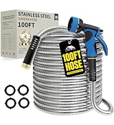 Lefree 100ft Metal Garden Hose - Heavy Duty 304 Stainless Steel Flexible Water Hose, No Kinks & L...