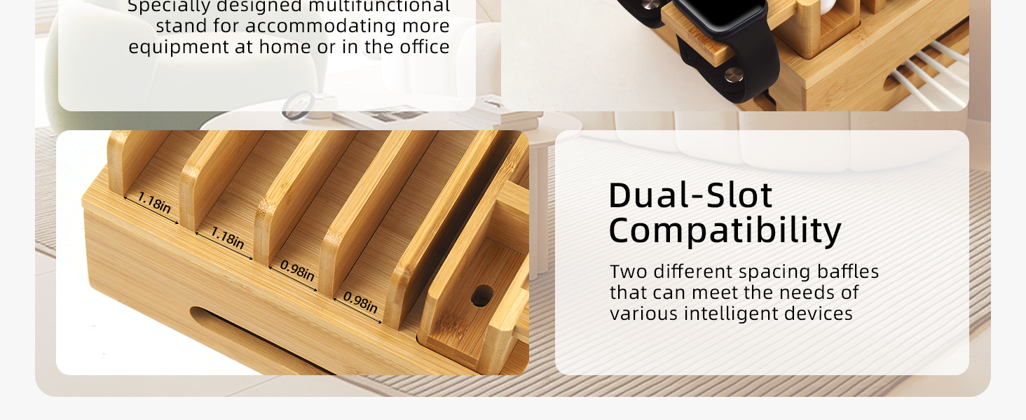 Bamboo charging station organizer for multi devices
