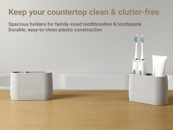 beige 2 Slot Toothbrush and Toothpaste Holder
