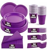 WELLIFE 210Pcs Purple Plastic Dinnerware Set, Party Supplies Including Party Plates and Cups and ...