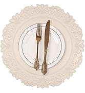 Noctiflorous Round Faux Leather 15 Inch Placemats Set of 6 Waterproof Wipeable Heat Resistant Tab...