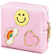 Preppy Patch Period Bag for Teen Aged Girls, Sanitary Napkin Storage Bag, Functional PU Leather S...