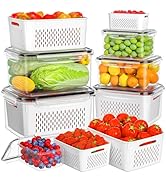 6 PCS Fruit Storage Containers for Fridge with 6 Removable Colanders, BPA Free Food Storage Conta...