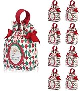 Liobelon 8 Pcs Small Christmas Gift Bags Canvas Candy Bag Christmas Drawstring Treat Bags Reusabl...