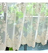 Kotile Beige Lace Valance Curtain for Kitchen Window, Rusitc Floral Vintage Cream Sheer Valance O...