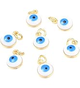 BEEFLYING 50 Pcs Enamel Evil Eye Beads Charms 18K Gold Plated Evil Eye Charms for DIY Bracelet Je...