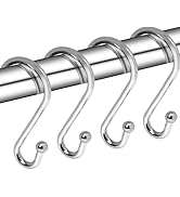 Metal Shower Curtain Hooks, Set of 12, Rust Proof Shower Curtain Hooks Rings, Durable S Shaped Ho...