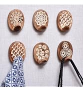 Indian Shelf 6 Hooks, 12 Strips Wood Wall Hooks- Adhesive Wall Hooks- Decorative Wall Hooks for H...