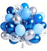 PartyWoo Blue and Silver Balloons 66pcs 12 Inch Light Pastel Baby Metallic Pearl Blue Metallic Ch...