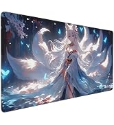 Anime Nine-Tailed Fox Girl Mouse Pad, Large Gaming Desk Mat, Natural Rubber, Anti-Slip, 35.4 x 15...