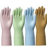 ccebwyny Rubber Cleaning Gloves for Dishwashing- 4 Pairs with Non-slip, Waterproof Reusable Color...