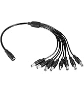 Xwell DC Power Splitter Cable 1 Female to 8 Male Wire Y Adppter 5.1mm X 2.1mm for CCTV Security C...