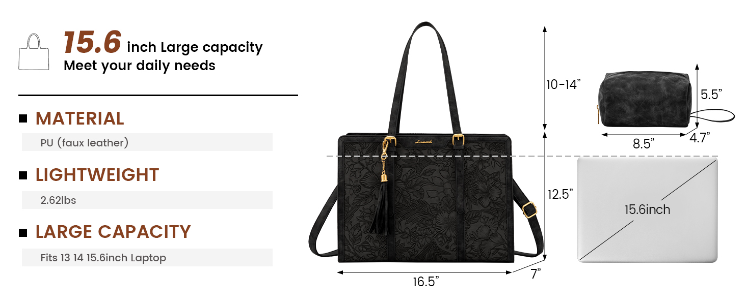laptop bag tote purses women messenger work leather computer compartment 15.6 inch large handbag