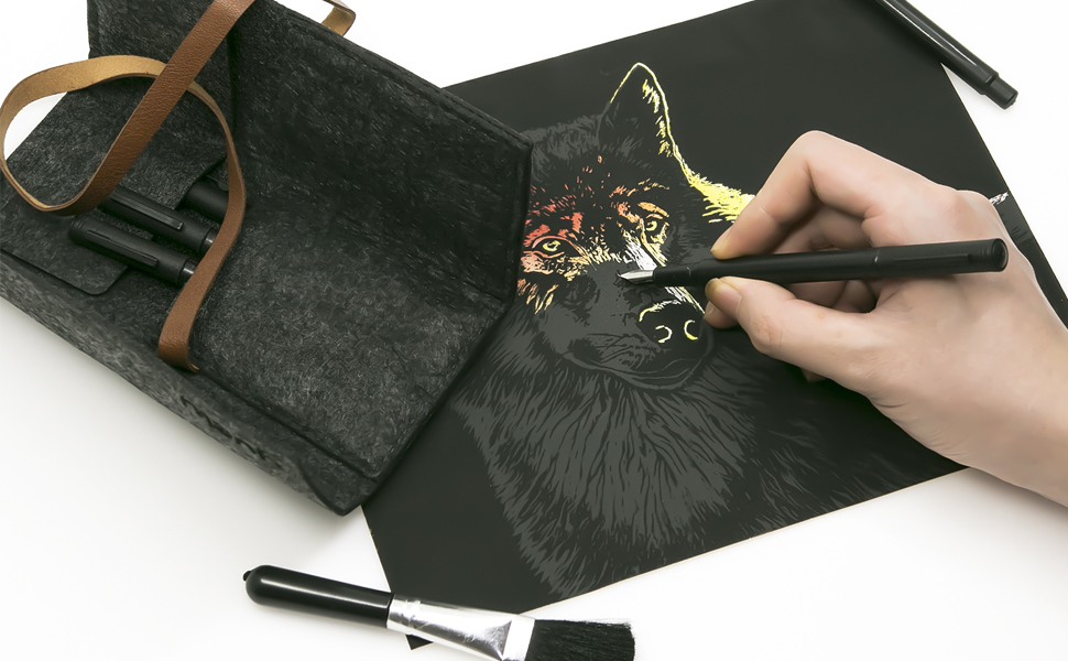 M MUGIT 5 Pieces Scratch Art Tools Set, DIY Scratching Drawing Painting Pen