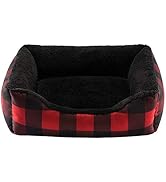 Hollypet Printed Flannel Rectangle Plush Dog Cat Bed Self-Warming Pet Bed, Red Checked