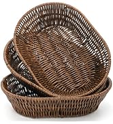 ZAVOOS 3 Pack Wicker Bread Basket, 11 Inch Woven Oval Food Baskets for Serving, Tabletop Stackabl...