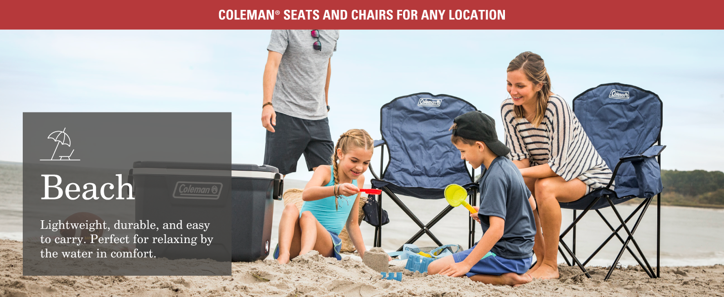 coleman lawn chair use case beach lightweight durable family carry portable relax comfort blue black