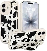 Jefonha Compatible with iPhone 17 Case with Strap, Cute Funny Milk Cow Pattern Phone Case with Fi...