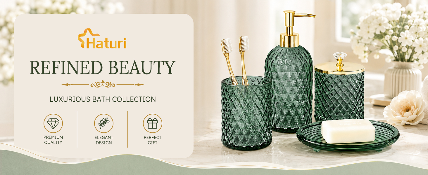Green Glass Bathroom Accessory Set