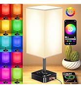 cozoo Bluetooth/WiFi RGB & USB Bedside Table Lamp with 3 USB Charging Ports and 2 Outlets Power S...