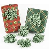 HUIHUANG Green Plaid Bows for Gift Wrapping Self Adhesive Curly Bows Moss Green Curly Ribbon Bows...