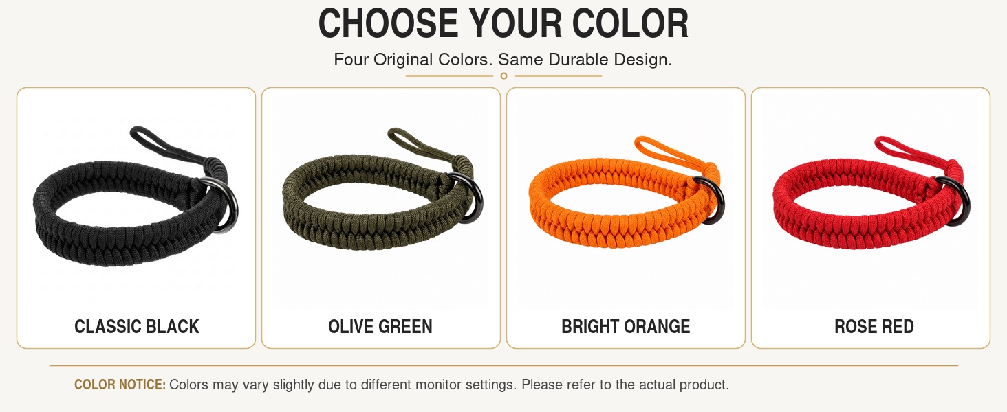 Braided camera wrist straps in classic black, olive green, bright orange and rose red colors
