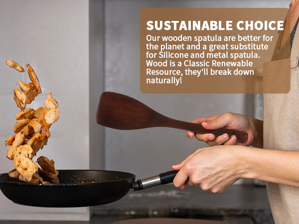Wooden Spatula for Cooking, Long Handle Teak Wood Spatula Turner
