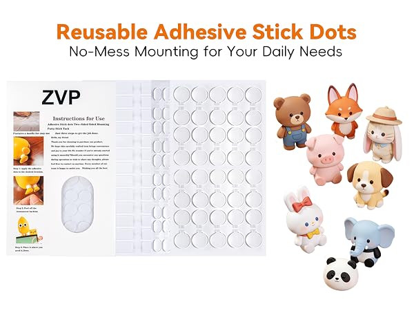 Multi-size transparent glue dots, small for delicate fix, large for strong hold