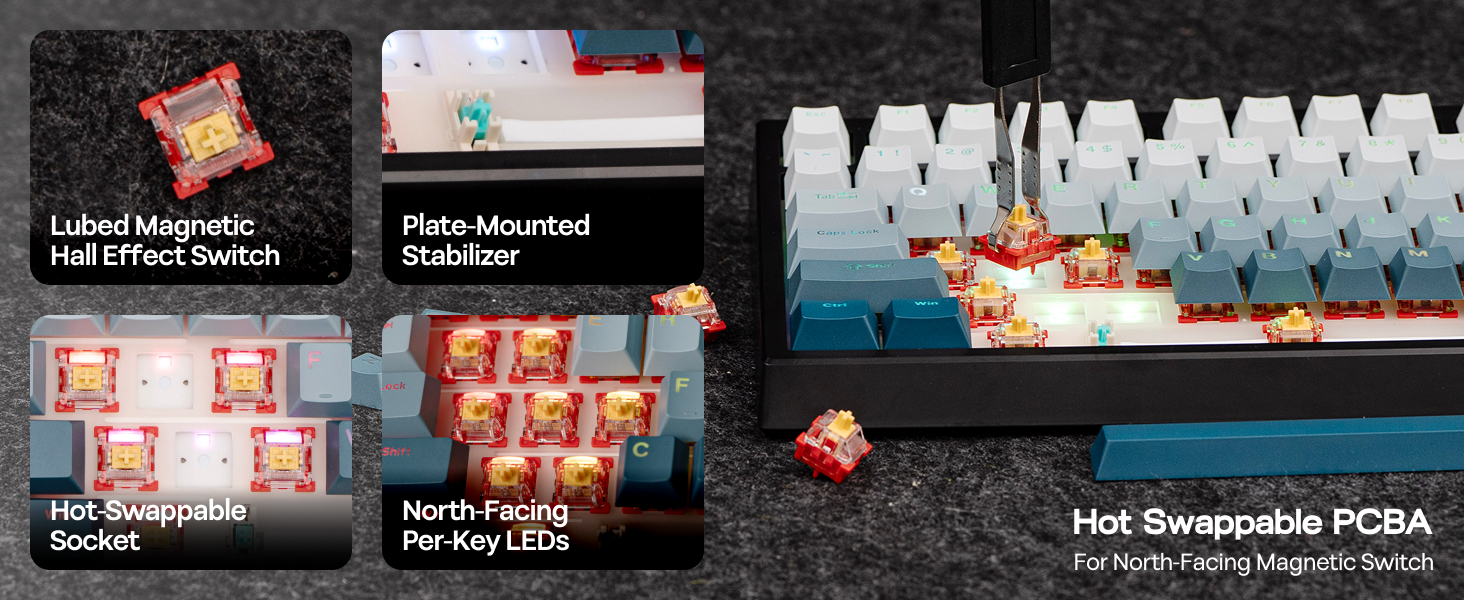 Text reads 'Hot Swappable PCBA'. Product showcase displaying circuit board components in multiple panels with technical specifications and diagrams.