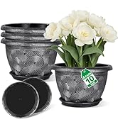 10-Inch -Plastic-Pots -For-Plant With Saucer, 4 Pack Outdoor Planters With Drainage Holes, Decora...