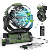 Peouix Portable Camping Fan Rechargeable - 20000mAh Cordless Battery Powered Tent Fans with LED L...
