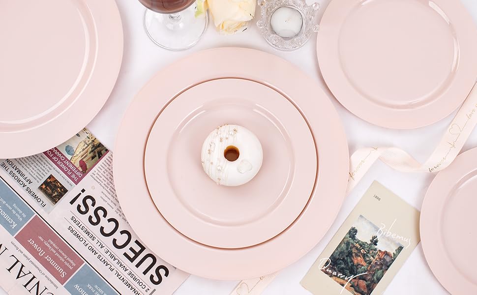 pink plastic plates