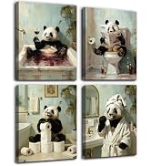 Frimeeme 4 Piece Framed Funny Panda Canvas Wall Art, Humorous Panda Bathroom Prints, Teal Animal ...
