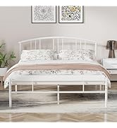 VECELO 14 inch Queen Bed Frame White Beds Metal Platform Mattress Foundation with headboard Footb...