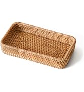 Small Rattan Serving Tray, Natural Wicker Decorative Tray Handwoven for Keys Trinkets Rings Cosme...