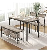 DUMOS Dining Table Set, Dining Table with Bench, Space-Saving Ideal 4-Person Set for Kitchen Apar...