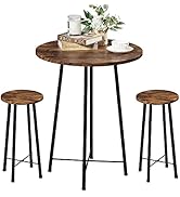 VECELO 3 Piece Pub Table and Chairs Sets Counter Height Bistro Bar Sets with 2 Barstools for Kitc...