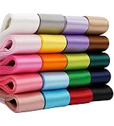HUIHUANG 1 inch Satin Ribbon Solid Color Ribbon Assorted Double Faced Satin Fabric Hair Ribbon fo...