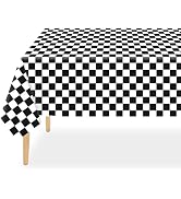 QIKSION 3 Pack Black and White Checkered Tablecloth Black Checkered Flag Tablecloth, Disposable P...