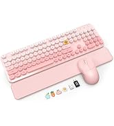 Wireless Keyboard and Mouse Combo, Magnetic Soft-Touch Wrist Rest, Round Keycaps, Full-Size Retro...
