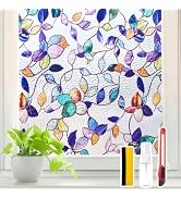 Azunel Window Privacy Film Stained Glass 17.5" x 78.7" Static Cling | No glue, no residue, UV and...