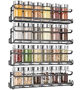 LUCYCAZ 4 Pack Wall Mounted Spice Rack with 16 Hooks, Spice Rack Organizer for Cabinet Pantry Doo...