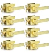 8 Pack Brushed Gold Door Handles Privacy Door Levers, Keyless Interior Door Knobs Flat Square Loc...
