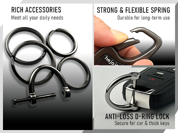 Flexible spring, anti-loss D-ring and full accessories secure keys for daily use.