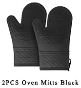 Vaincre Oven Mitts Heat Resistant - 2PCS Black Silicone Oven Mitts, Non-Slip Grip Soft Oven Mitt,...