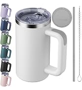 VAKAROTK 20oz Insulated Coffee Mug With Handle For Desk,White | 18/8 Stainless Steel Thermal Tumb...