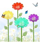 Retyion 4 Pack Bee Watering Station, Plastic Flower Bee Bath for Garden | Colorful Butterfly Wate...
