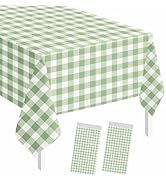 2 Pack Sage Green Gingham Tablecloth Rectangle 54 x 108 Sage Green and White Checkered Table Clot...