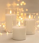 ANGELLOONG Glass Flameless Candles with Remote, Battery Operated Candles with Timer, Fake LED Fli...